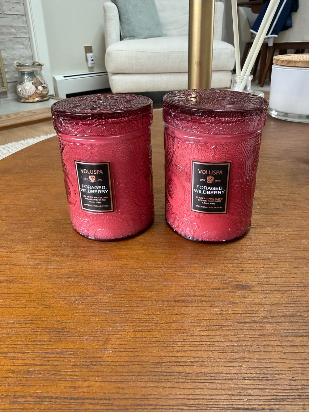 Voluspa Red Embossed Glass Foraged Wildberry Candles - Pair
